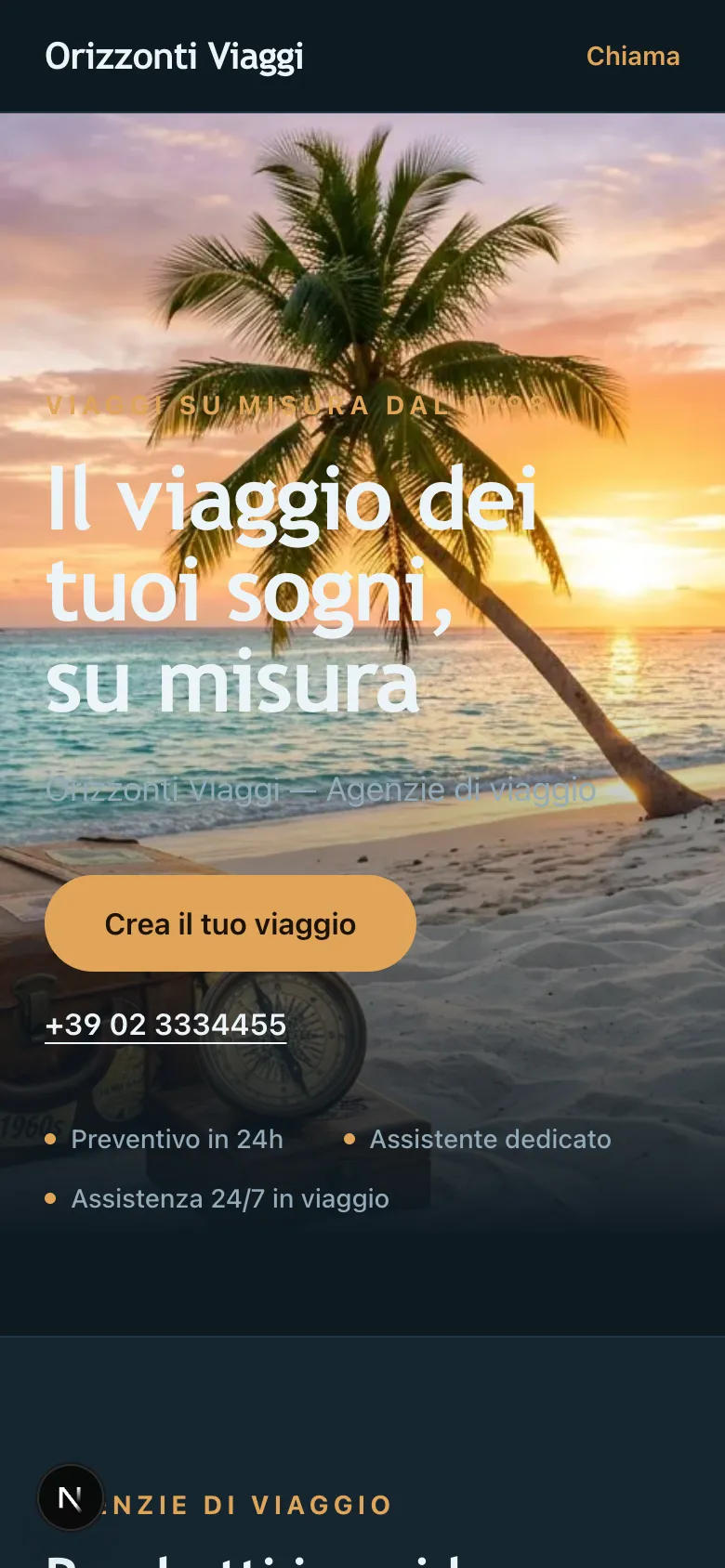 Anteprima del sito demo Orizzonti Viaggi su smartphone