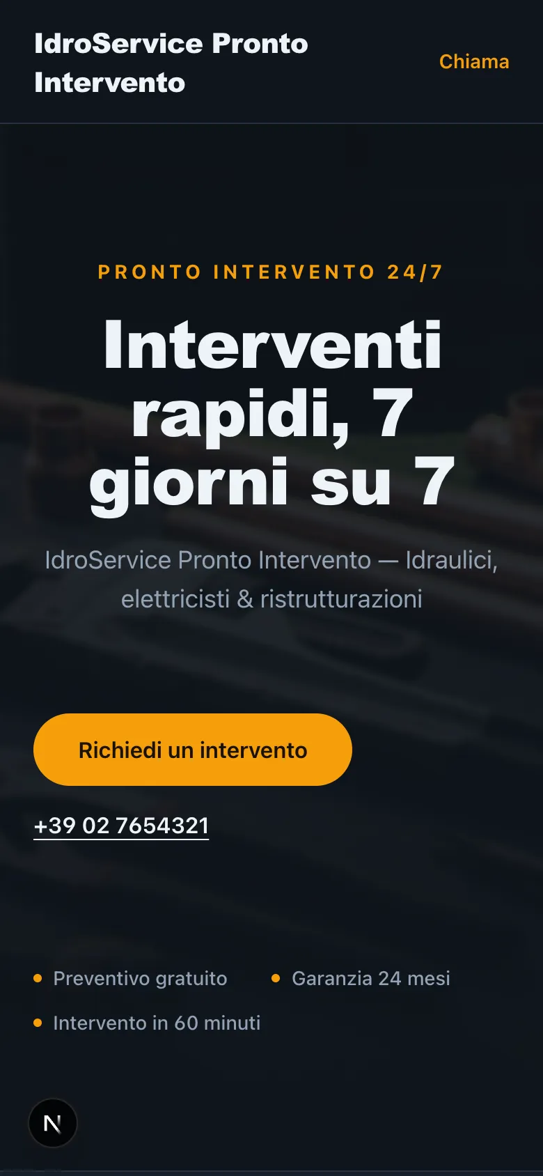 Anteprima del sito demo IdroService Pronto Intervento su smartphone