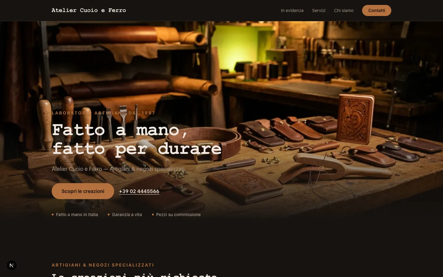 Anteprima del sito demo Atelier Cuoio e Ferro