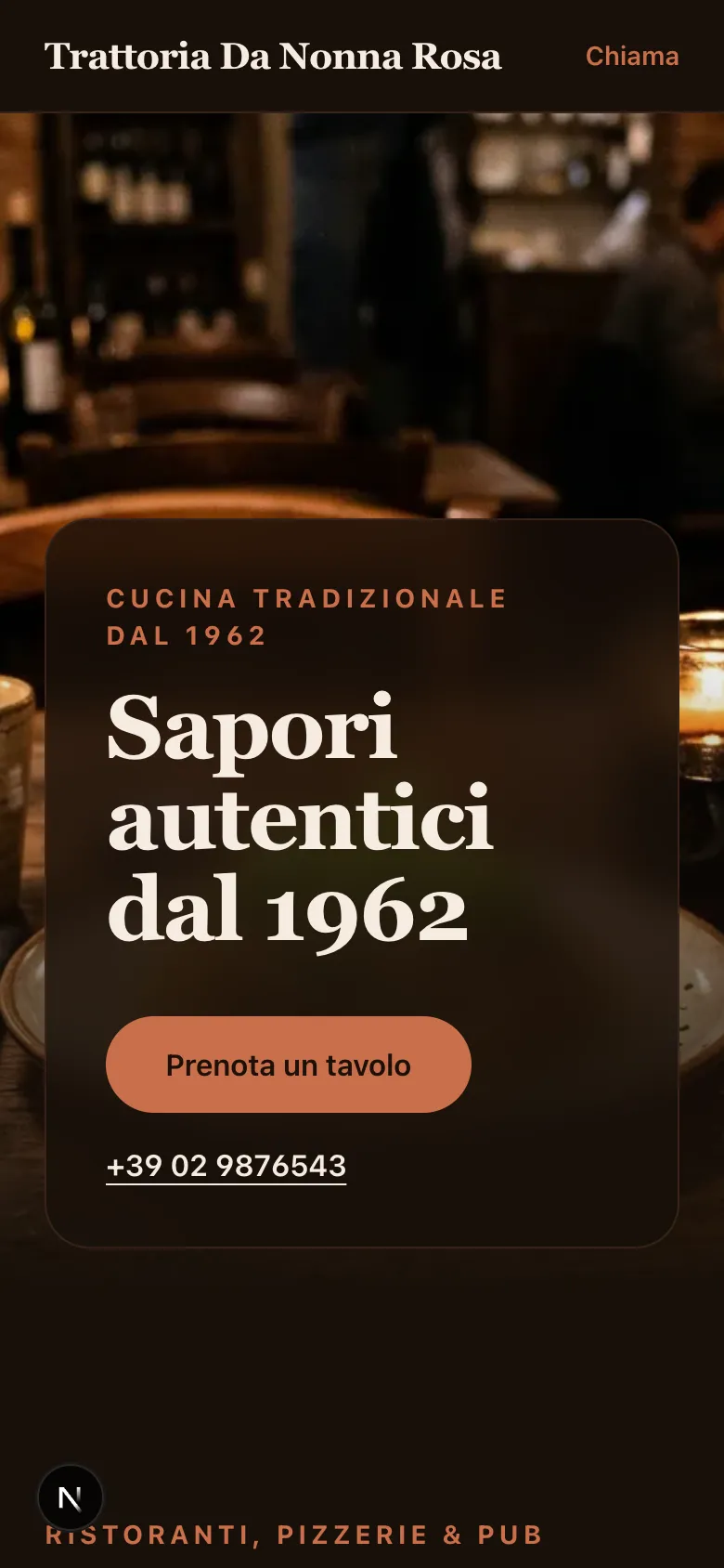 Anteprima del sito demo Trattoria Da Nonna Rosa su smartphone