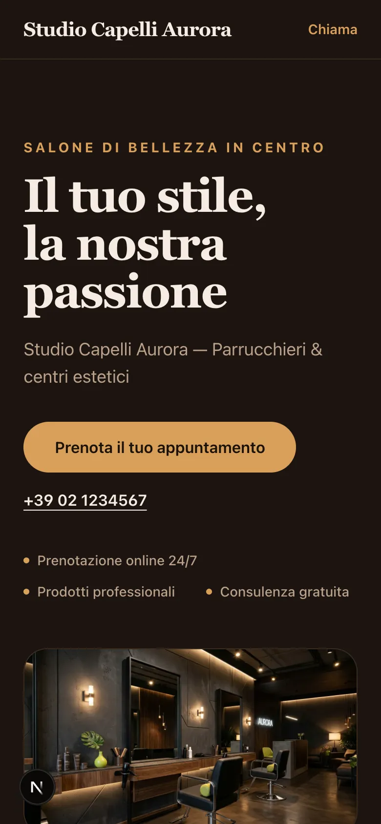 Anteprima del sito demo Studio Capelli Aurora su smartphone