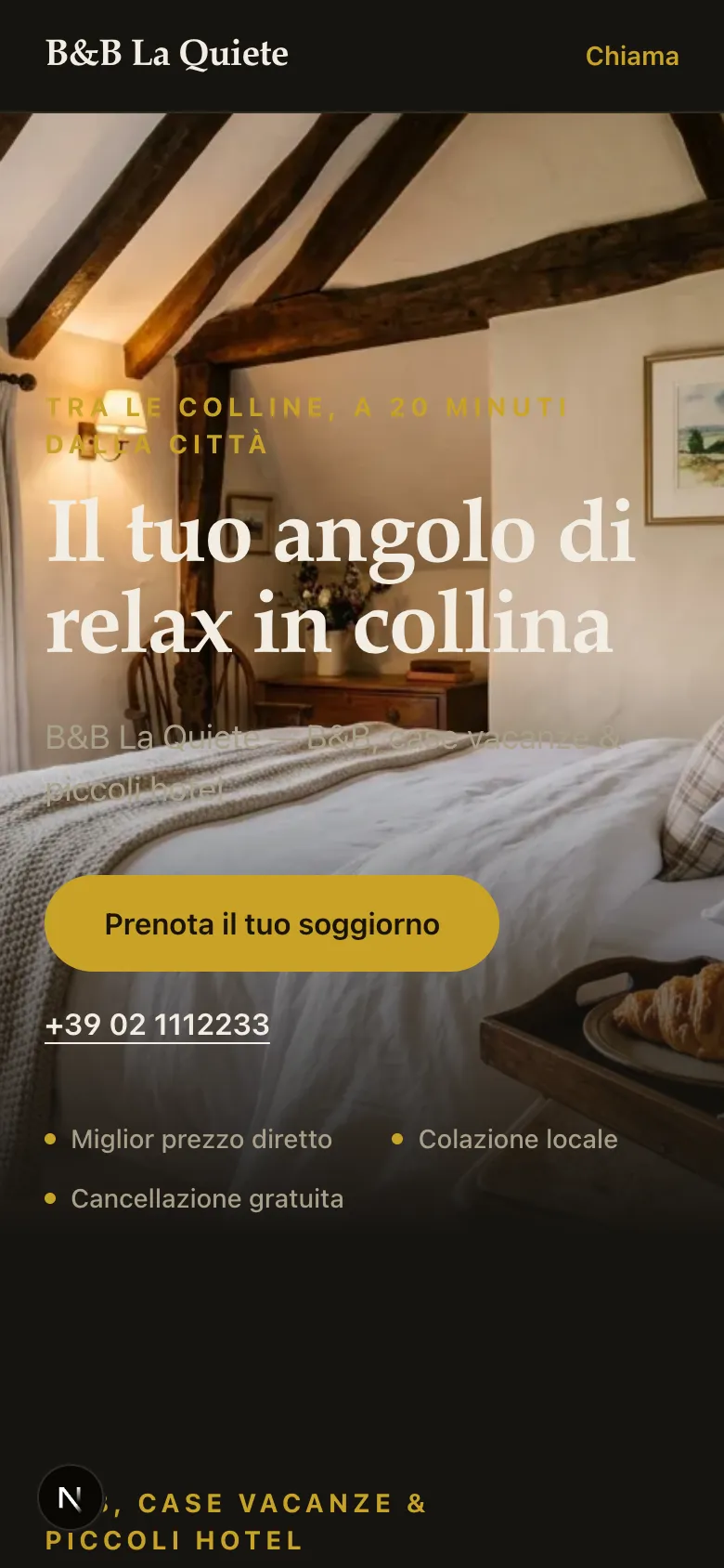 Anteprima del sito demo B&B La Quiete su smartphone
